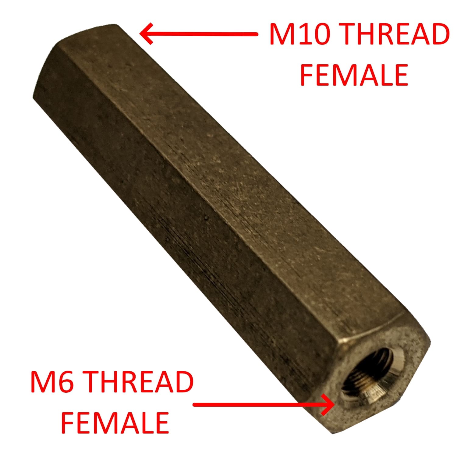 M10 to M6 Female to Female Connector for Sonde to Rodder. Brass - main product image|M10 to M6 Female to Female Connector for Sonde to Rodder. Brass - product view 2