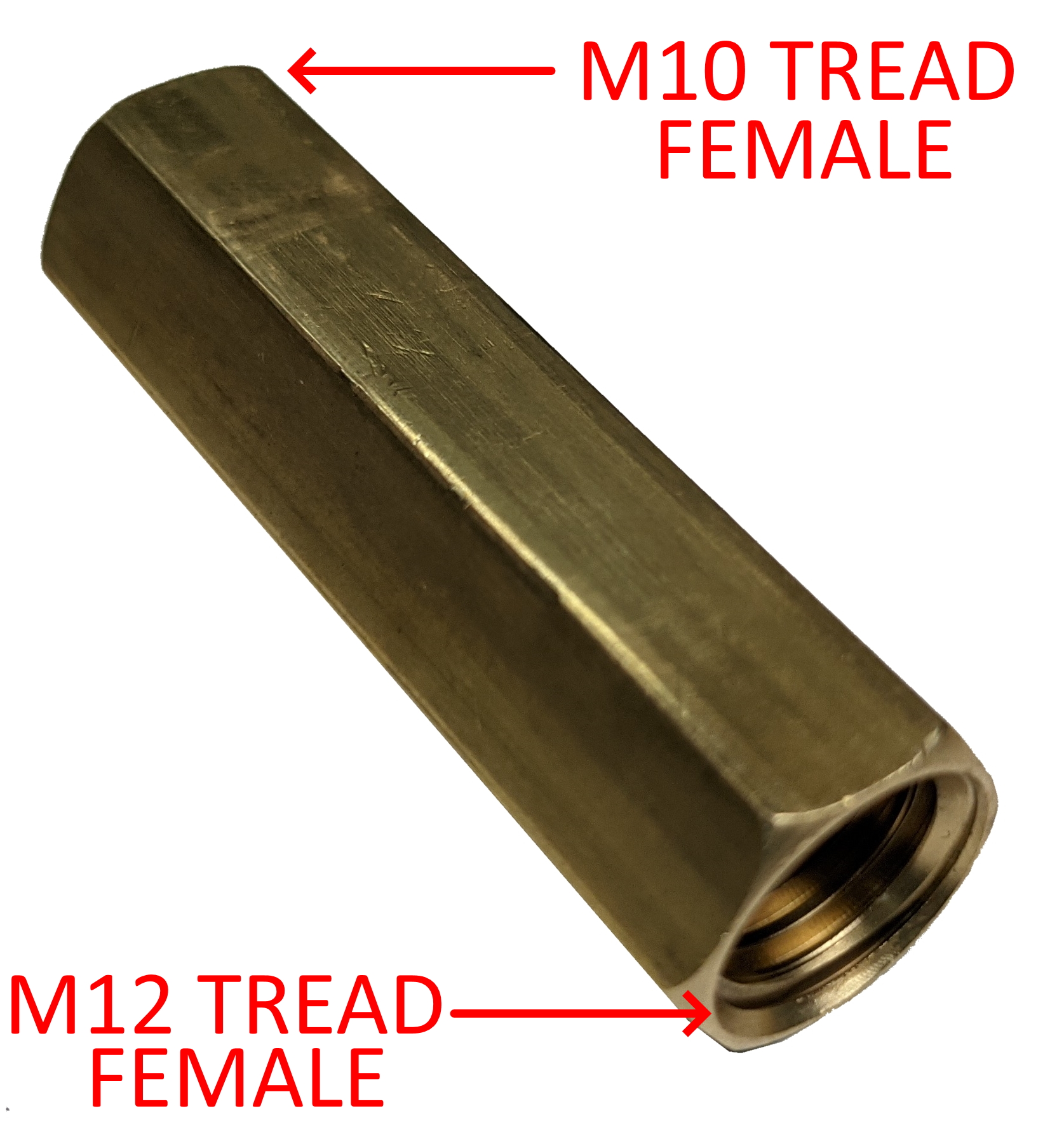 M12 to M10 Female to Female Connector for Sonde to Rodder. Brass - main product image|M12 to M10 Female to Female Connector for Sonde to Rodder. Brass - product view 2